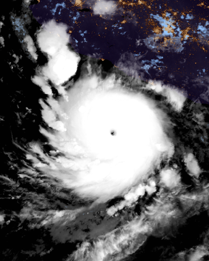 A satellite image of OFF SOUTH-WEST MEXICO — A 40-MPH STORM BECAME A 130-MPH HURRICANE ON ITS OWN FORECAST SCHEDULE, from NASA Worldview / GIBS, centred at 14.7°N, 102.1°W, about 12 degrees across.