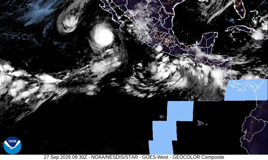A satellite image of SOUTH-WEST OF BAJA CALIFORNIA SUR — HURRICANE POLO, LANDFALL MONDAY, from NOAA/NESDIS/STAR, .