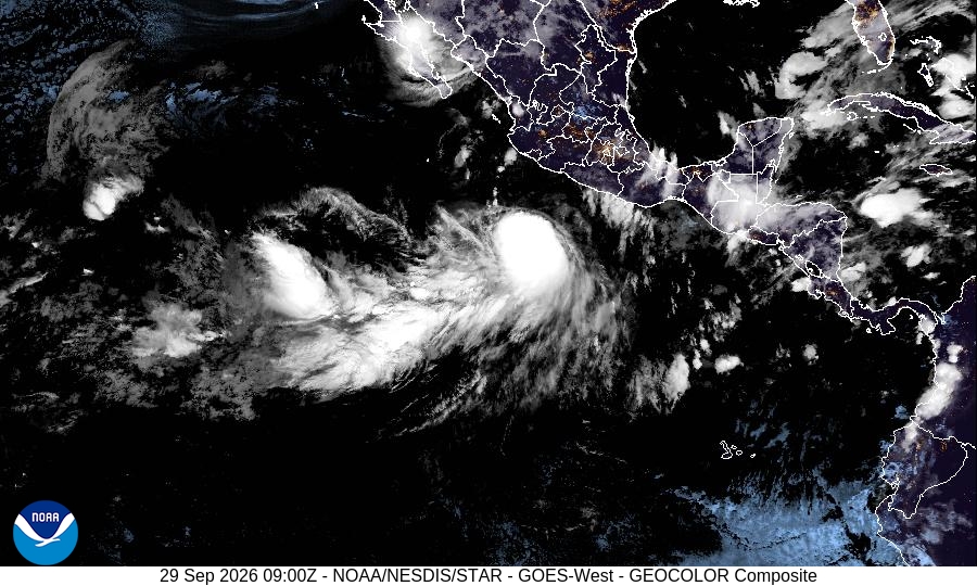 A satellite image of BAJA CALIFORNIA SUR — HURRICANE POLO CROSSES, SONORA LANDFALL THIS MORNING, from NOAA/NESDIS/STAR, .